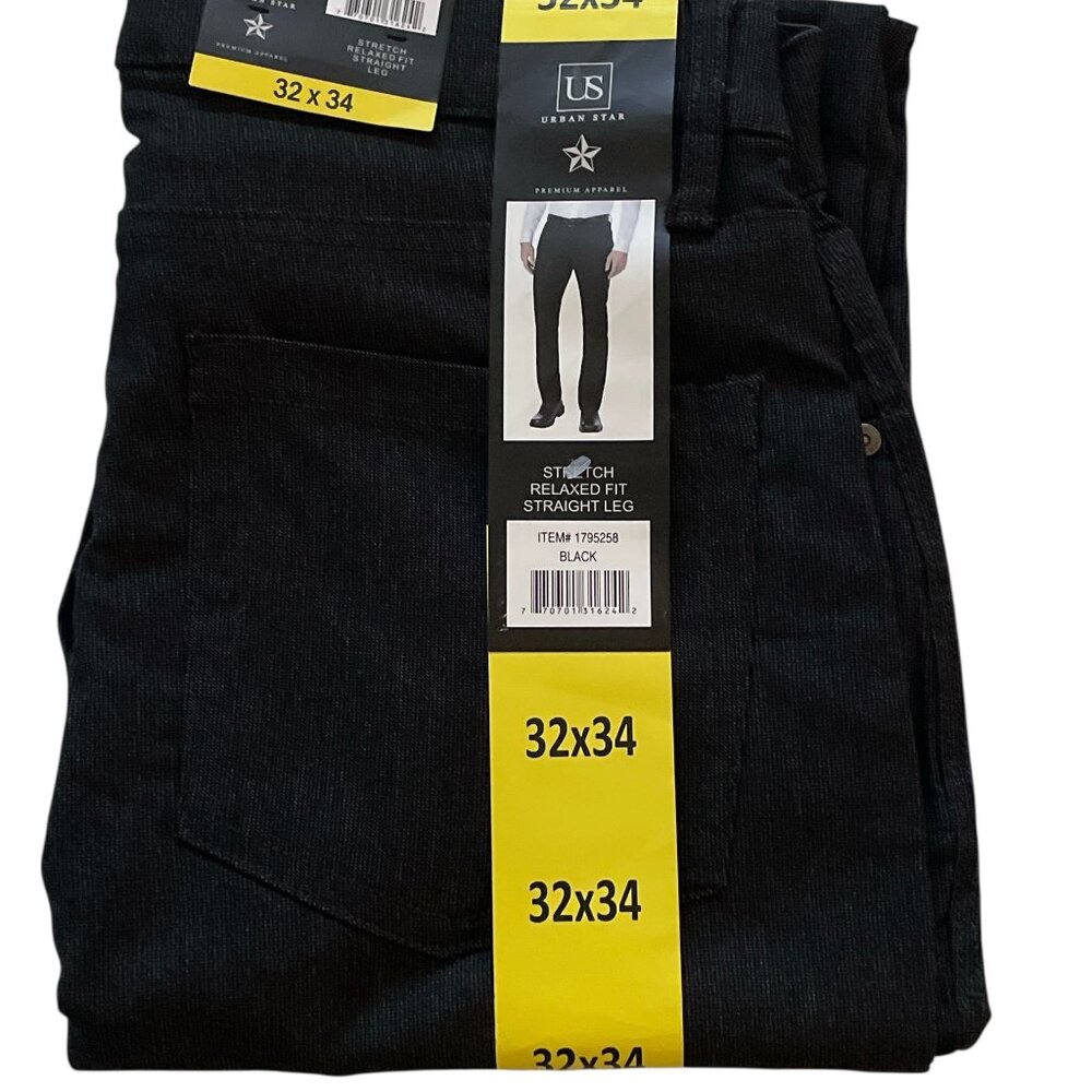 Men's Straight Leg Pant, Urban Star, 32X34 & 34X30, Black, NWT